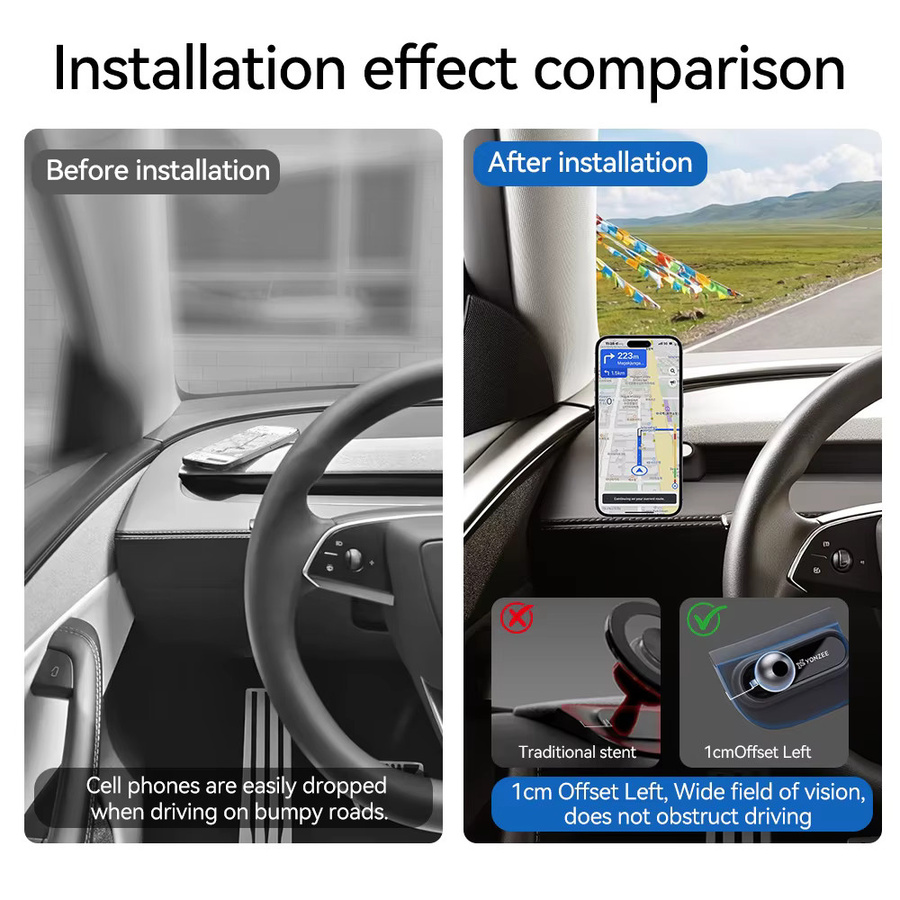 YZ Magnetische Handyhalterung aus Silikon für Tesla Model 3 und Model Y, 360 Grad drehbar, Schwarz - Bild 3
