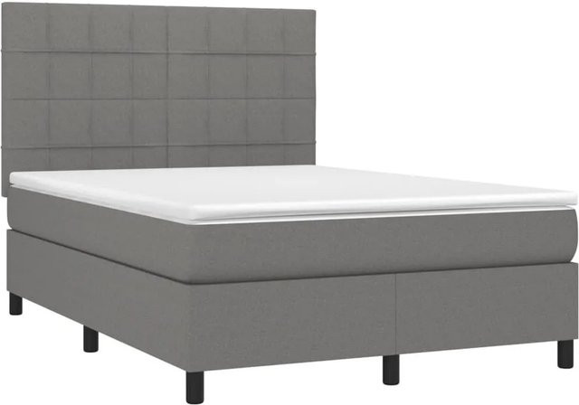 vidaXL Boxspringbett mit Matratze in Dunkelgrau, Hybridbett mit LED-Unterbettbeleuchtung und USB-Ladeport, B/T: 140 x 200 cm - Bild 1