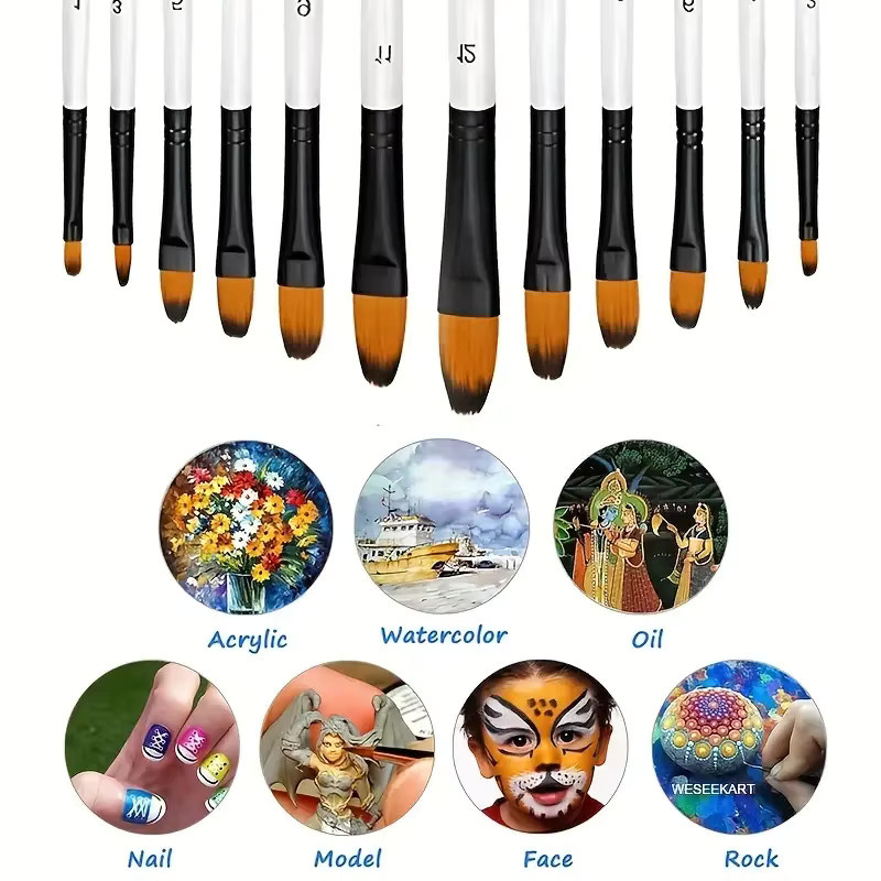 12er Set Fältester Künstlerpinsel aus synthetischem Nylon für Acryl, Öl, Aquarell und Gouache - Bild 5