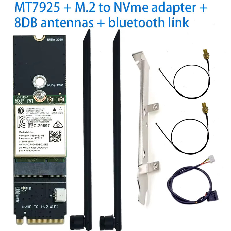 M2 MT7925 WiFi 7 LAN-Karte mit Bluetooth 5.3, Tri-Band 2.4/5/6GHz, 5400Mbps, M.2 NGFF Wireless-Adapter für Windows 11 und Linux, Farbe: Grün - Bild 3