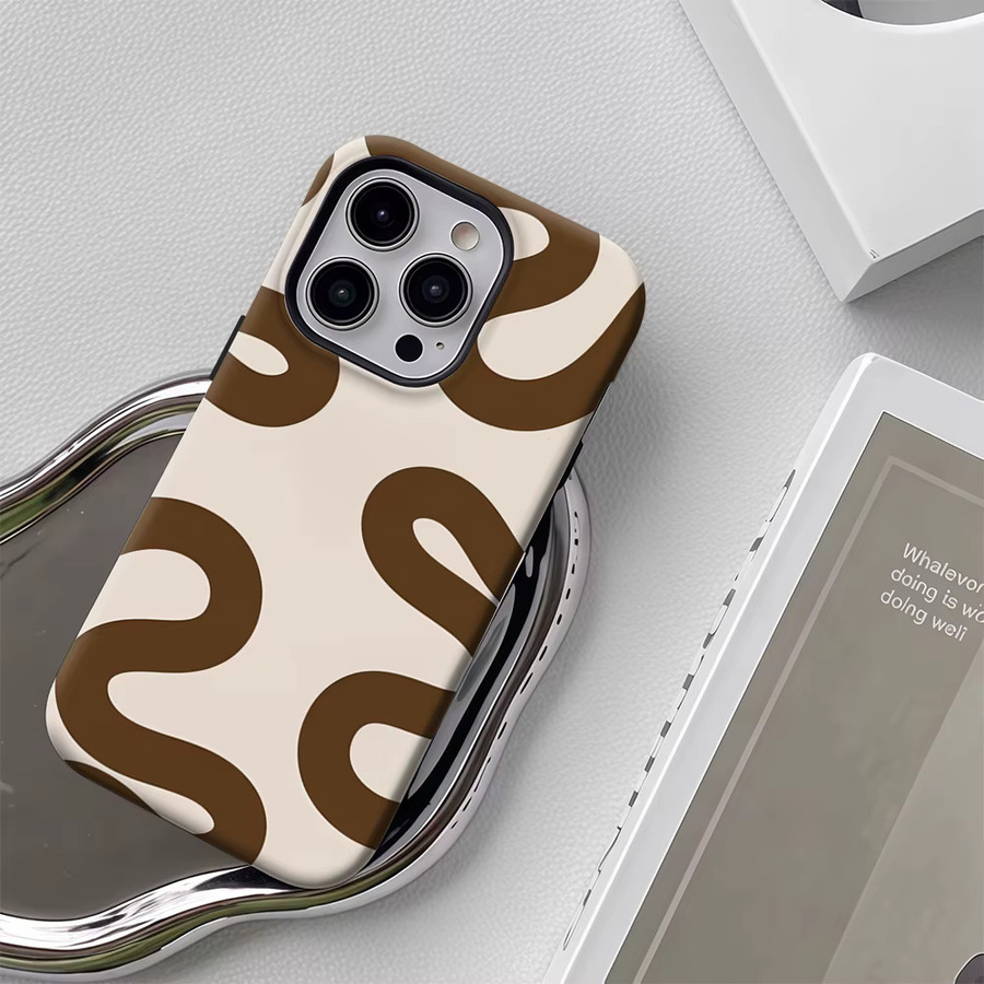 Handyhülle mit gewelltem Design in Braun und Beige für Apple iPhone 17 16 15 14 13 12 Pro Max Plus mit doppellagiger Rückseite - Bild 5