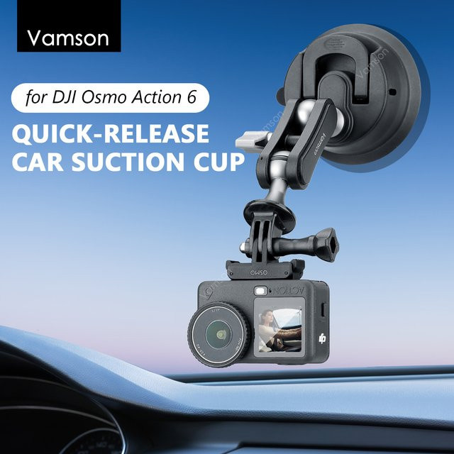 Vamson Auto-Saugnapfhalterung für DJI Osmo Action 6/5/4/Nano, 360 Grad schwenkbare Vakuum-Windschutzscheibenhalterung in Schwarz - Bild 1