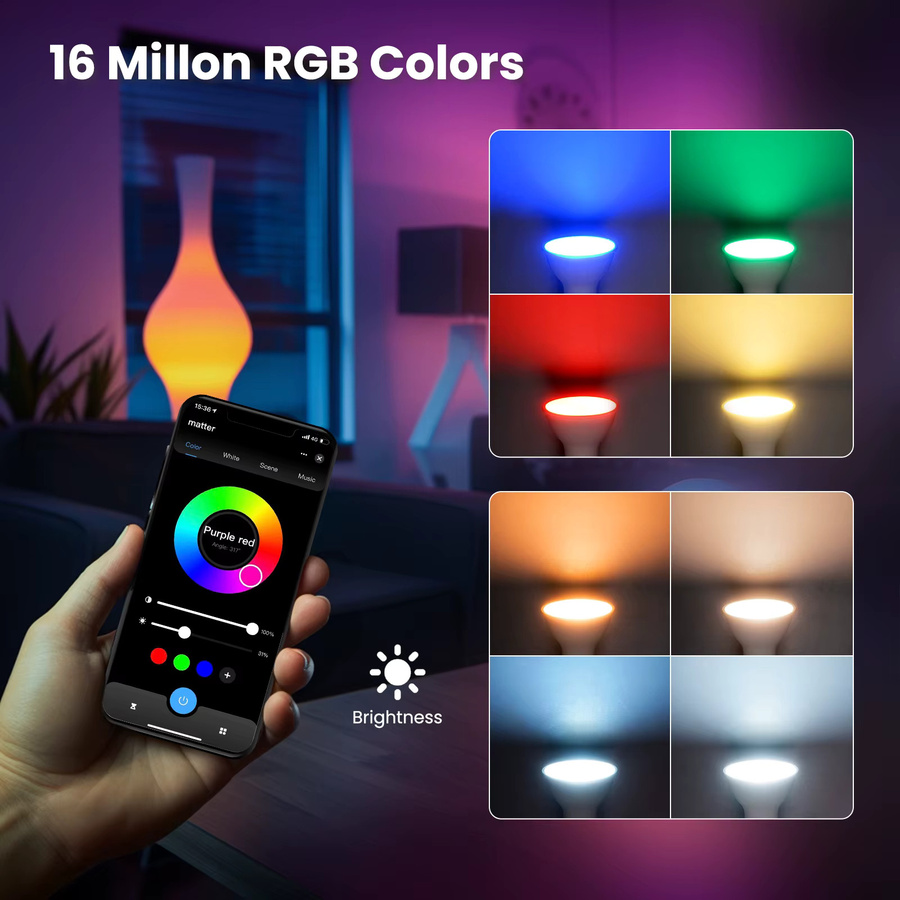 MOES Tuya Matter WiFi Smart LED Glühbirne GU10 RGBW Dimmbar mit Alexa und Google Home Unterstützung - Bild 3