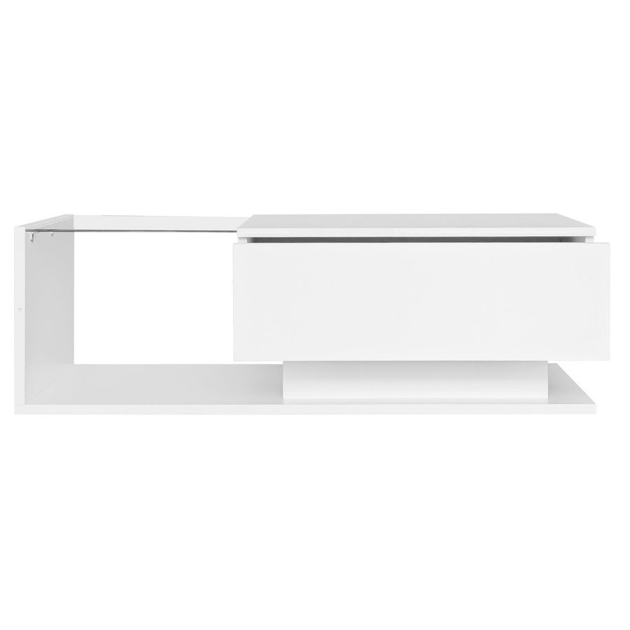 Moderner Couchtisch in Weiß Hochglanz mit Glasplatte, LED-Beleuchtung und Schublade, B/T/H: 100 x 50 x 32 cm - Bild 2