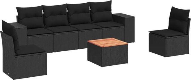 vidaXL 7-teilige Garten-Sofagarnitur aus Poly-Rattan in Schwarz mit Kissen und Stauraum - Bild 1