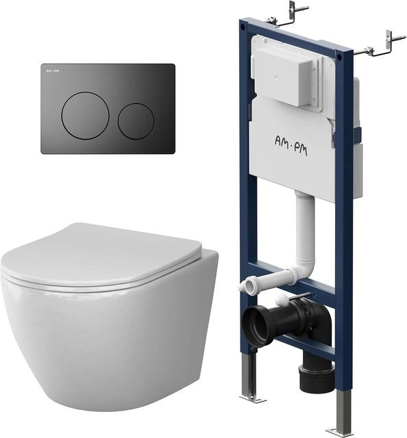 AM.PM Wand-WC Set mit Vorwandelement und Drückerplatte, weiß, Rimless-Technologie und Unterputzmontage, IIS90138.XB1701 - Bild 1