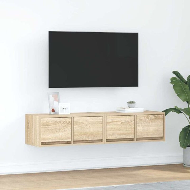 Vidaxl TV-Schrank Set aus Holzwerkstoff in Eiche Natur Braun, 2 Stück, B/T/H: 60 x 31 x 25,5 cm - Bild 1