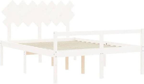 vidaXL Seniorenbett aus massivem Kiefernholz mit Kopfteil in Weiß, B/T: 140 x 190 cm