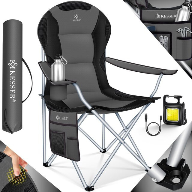 KESSER Campingstuhl faltbar in Schwarz mit Polsterung, Armlehnen und Getränkehalter, belastbar bis 150 kg - Bild 1
