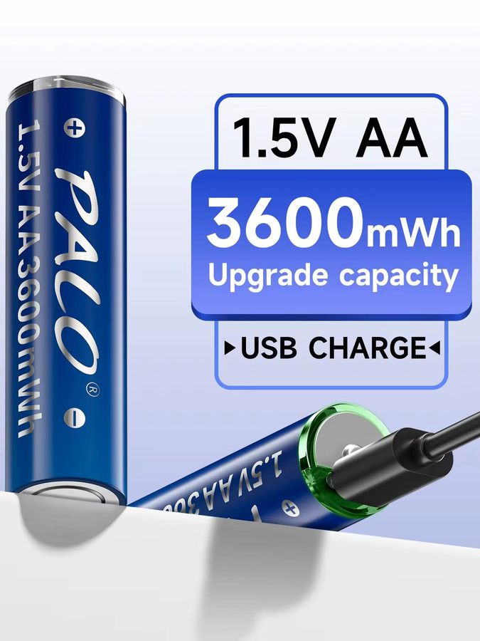 PALO USB-C wiederaufladbare Lithium-Ionen-Batterien AA 3600mWh und AAA 1110mWh in Blau inklusive Typ-C Kabel - Bild 4