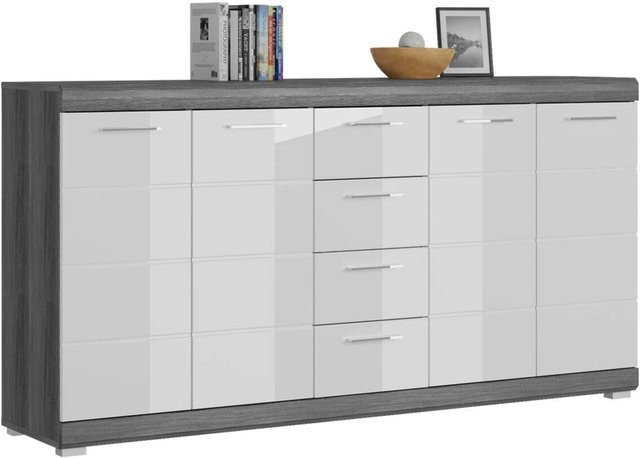 Kommode SCOUT von xonox.home in Weiß und Rauchsilber mit Hochglanz-Finish, B/H/T: 165 x 85 x 37 cm - Bild 1