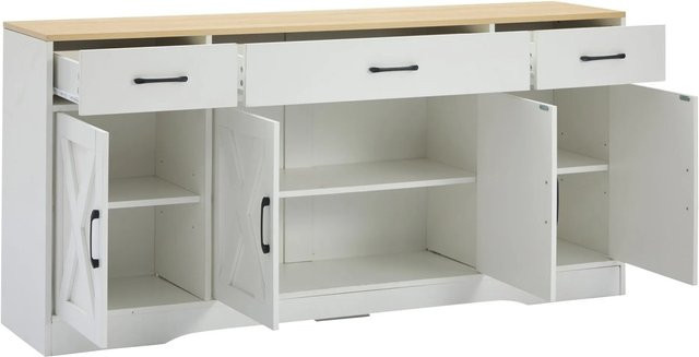 okwish Sideboard mit multifunktionalem Stauraum für dein Wohnzimmer, Weiß, B/T/H: 160 x 37 x 75 cm - Bild 1