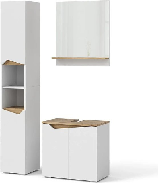 Vicco Badmöbel-Set Marelle Weiß, bestehend aus Waschtischunterschrank, Badspiegel und Hochschrank - Bild 2