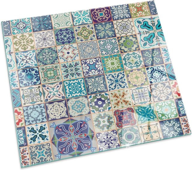 Tulup Glasplatte für Kamin mit Mosaikmuster in Blau, B/B/H: 60 x 60 x 0,4 cm - Bild 1
