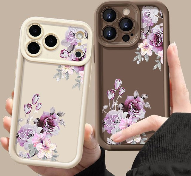 YISHANGOU Handyhülle mit lila Pfingstrosen Blumen aus weichem TPU für iPhone 16, 15, 14, 13, 12 Pro Max und weitere Modelle, Mehrfarbig - Bild 1