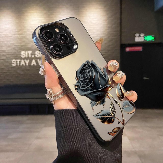 Rose Flower Handyhülle mit Rosenmuster für iPhone 11 bis iPhone 16 Pro Max in Lila, Laser Hard PC+TPU Case - Bild 1