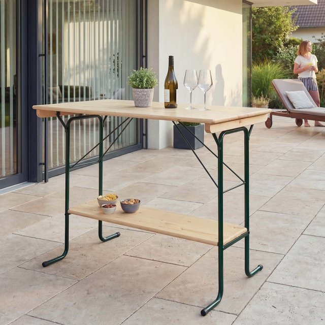 Klappbarer Stehtisch MCW-L67 aus Kiefer Holz und Metall in Braun, B/T/H: 125 x 110 x 70 cm - Bild 1