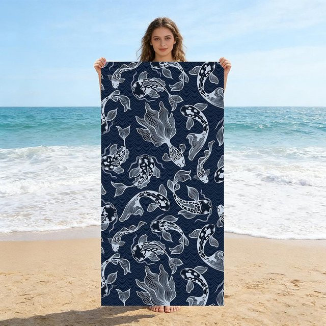 Japanisches Stil Koi Strandtuch von JMG Household Supplies, Blau, B/H: 70 x 140 cm - Bild 1