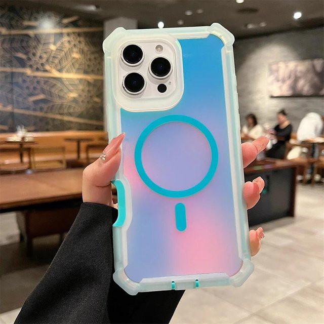 Yiran MagSafe Handyhülle mit Laser-Glitzer-Effekt und doppelschichtigem Schutz für iPhone 16 Pro Max, 15 Plus, 14, 13 und 13 Pro in Blau - Bild 1