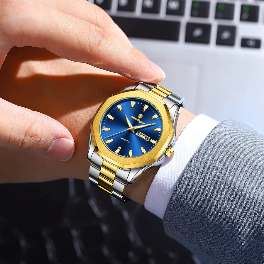 POEDAGAR Armbanduhr Quarz, Edelstahl, Blau, Herren - Bild 5