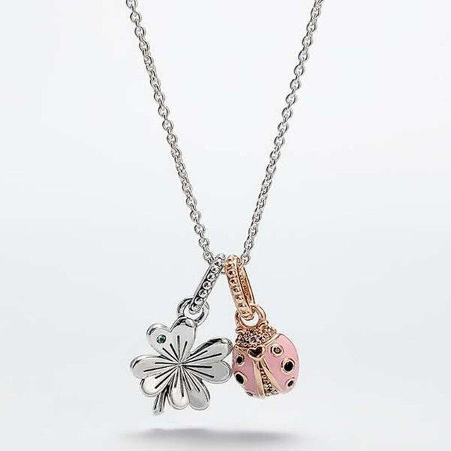 YIRAN Jewelry Anhänger Halskette, 925 Silber, Vierblättriges Kleeblatt, Marienkäfer, Damen - Bild 1