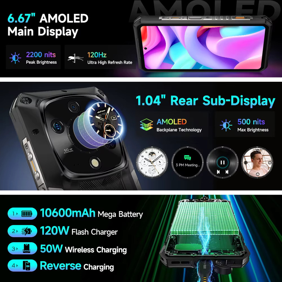 Ulefone Armor 28 Ultra 5G AI Outdoor-Smartphone in Schwarz mit 1 TB ROM, 32 GB RAM, Android und 6,67 Zoll AMOLED-Display sowie 10600 mAh Akku - Bild 5