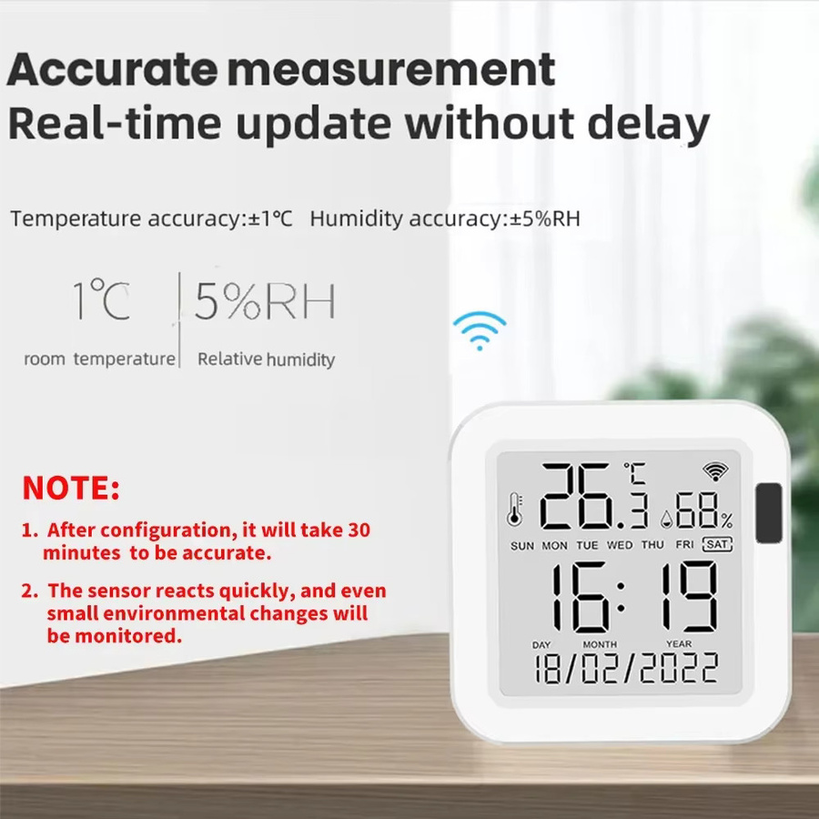 Tuya WiFi Temperatur-Feuchtigkeitssensor mit Hintergrundbeleuchtung in Weiß für Smart Home App-Steuerung mit SmartLife und Alexa Unterstützung - Bild 3