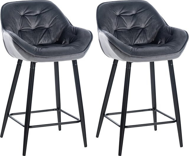 CLP 2er Set Barhocker Gibson gepolsterte Tresenstühle mit Fußstütze in Grau - Bild 1