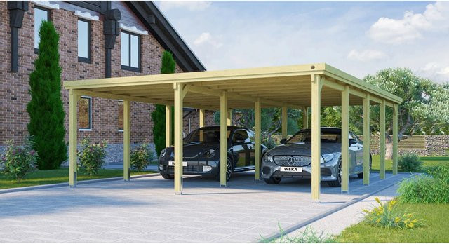 WEKA Doppelcarport 618 Flachdach aus kesseldruckimprägniertem Kiefernholz in Braun, B/T: 802 x 603 cm, ohne Dachplatten - Bild 1