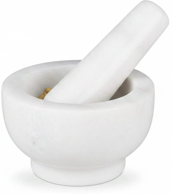 Relaxdays Mörser mit Stößel aus Marmor in Weiß mit 120 ml Volumen - Bild 1