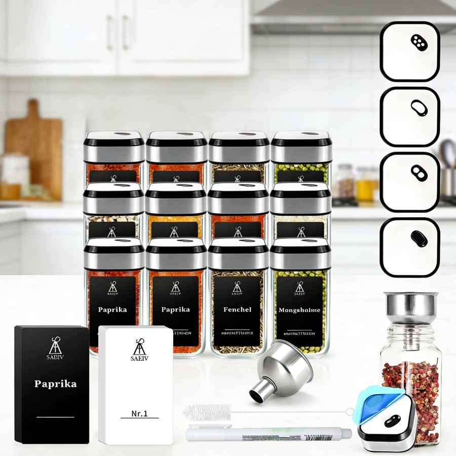 SAEIV Gewürzgläser aus Glas, eckige luftdichte Glasdosen, transparent, BPA-frei, 120 ml - Bild 2