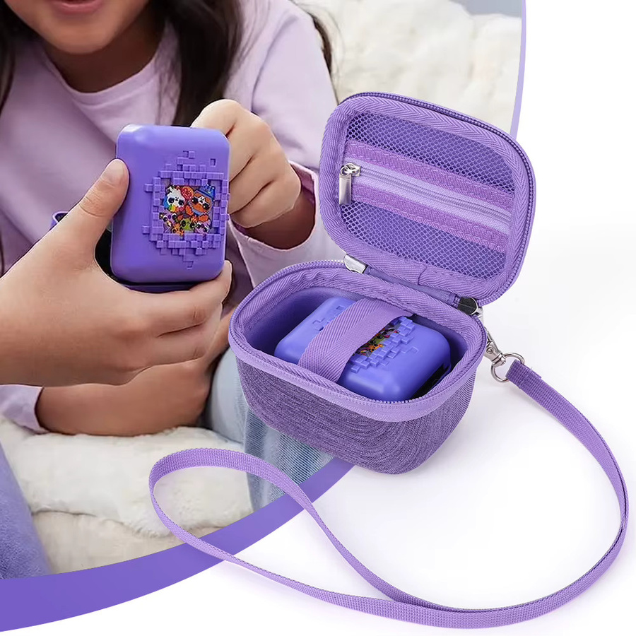 APWIKOGER EVA-Hartschalenkoffer für Bitzee Interactive Digital Pet in Grau und Lila mit Umhängeband und Handschlaufe - Bild 3