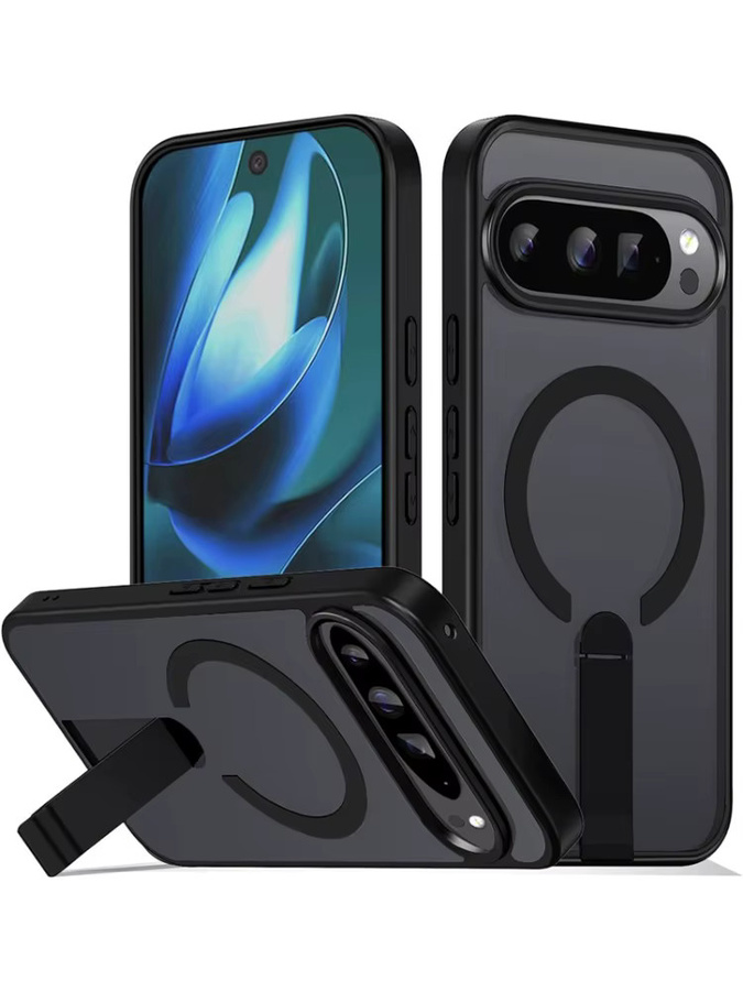 Magnetische Schutzhülle für Google Pixel 9, 9 Pro, 10 Pro XL und 10A mit verstecktem Metallständer in Schwarz - Bild 7