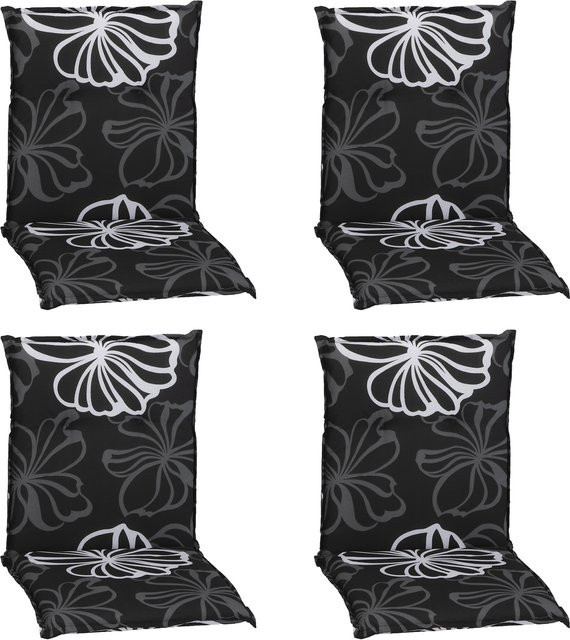 NYVI Gartenstuhl-Auflage Barcelona 4er Set Niedriglehnerauflage Black Flower - Bild 1
