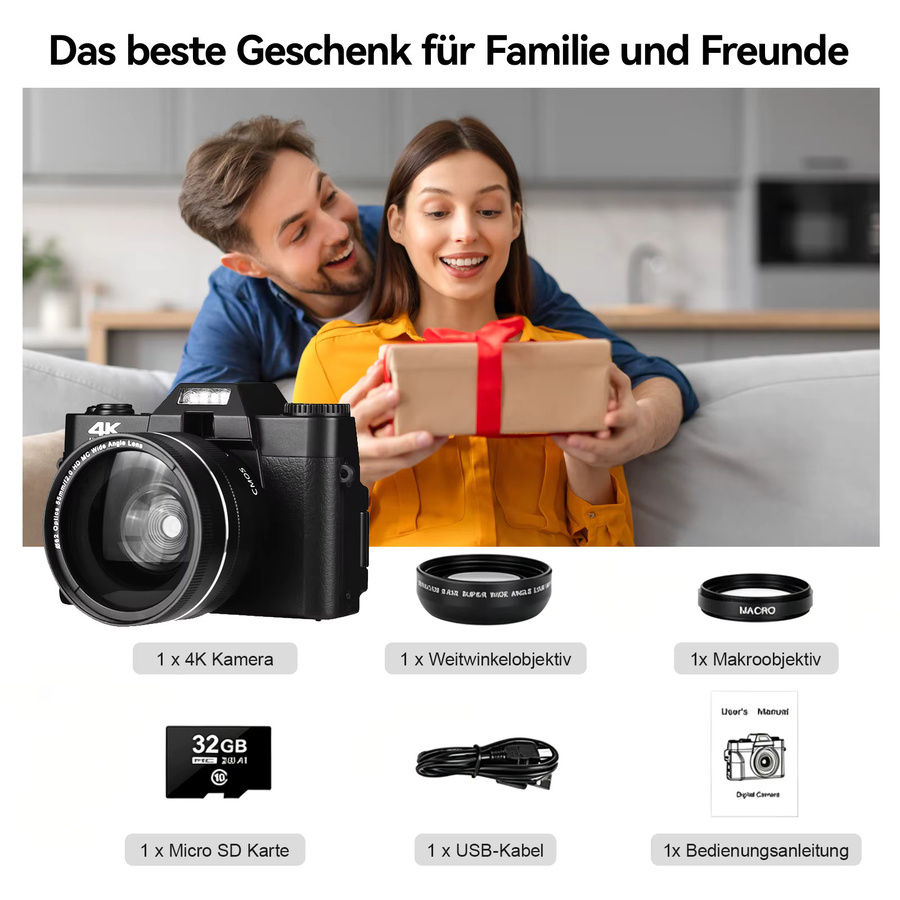 Demann Digitalkamera 4K mit 48 Megapixeln, kompakte Vlog Kamera in Schwarz mit 180 Grad klappbarem LCD-Bildschirm, WLAN und HDMI Anschluss - Bild 5