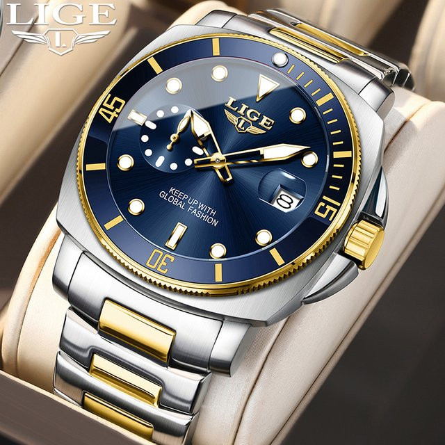 LIGE Taucheruhr, Quarz, Edelstahl, Blau, Herren - Bild 1