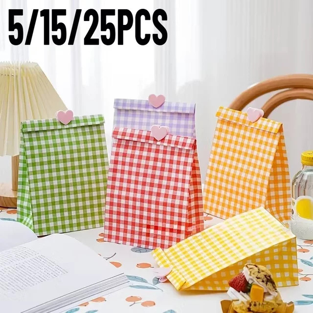 Bunte Plaid Papier Tüten für Snacks und Geschenke in Mehrfarbig für Geburtstag, Hochzeit und Party - Bild 1