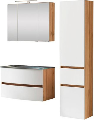 HELD MÖBEL Waschtisch-Set KOPENHAGEN, 6-teilig, Weiss, Wandmontage mit LED-Beleuchtung und Soft-Close-Türen, B/T/H: 80 x 64 x 60 cm - Bild 1