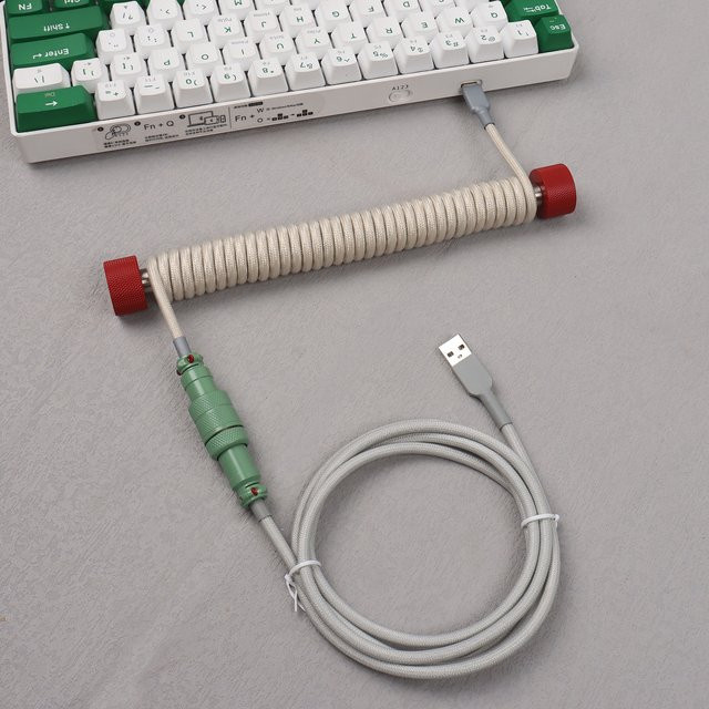 LANO Spiralkabel Typ-C zu USB-A mit GX16 Aviator-Stecker für mechanische Tastaturen, schwarz/grau - Bild 1