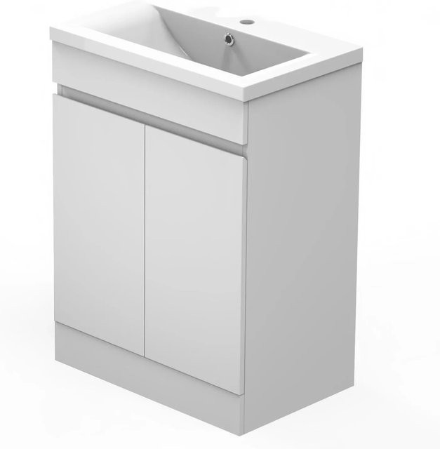 AICA Badmöbel LORENZA 2-teiliges Waschbecken-Set mit Keramik-Waschtisch und Unterschrank, Matt Weiß, Wandmontage, Grifflos mit Softclose-Türen, Breite: 60 cm, Höhe: 84 cm, Tiefe: 38,5 cm - Bild 1