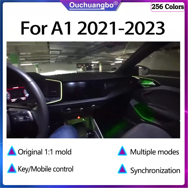 Ouchuangbo LED-Atmosphärenlampe für Audi A1 (2021–2023) mit 256 RGB-Farben, dynamischen Effekten und mobiler Fernsteuerung in Schwarz - Bild 1