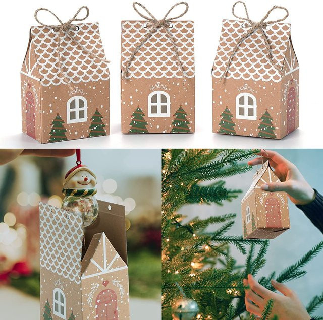 Weihnachten Kraftpapier Geschenkboxen für Adventskalender und Lebkuchenhaus in Braun - Bild 1