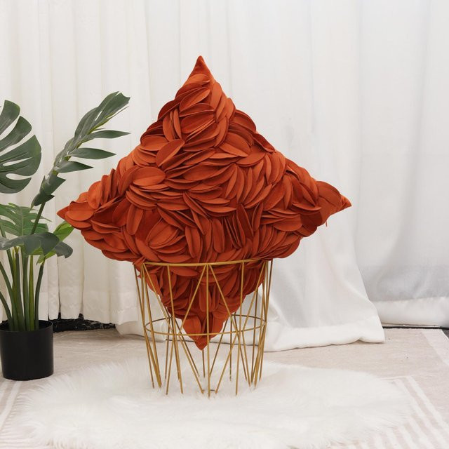 Handgefertigter Kissenbezug aus holländischem Samt mit 3D Blumenblüten Stickerei von JMG Clothing, Farbe: Orange, B/T: 45 x 45 cm - Bild 1