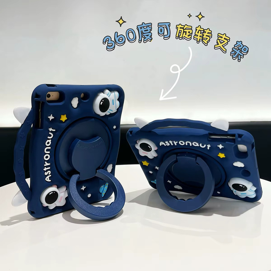 Cnaouey Funda Kinderhülle für iPad 7. 8. 9. 10. Generation Silikonhülle mit Drehständer in Blau - Bild 2