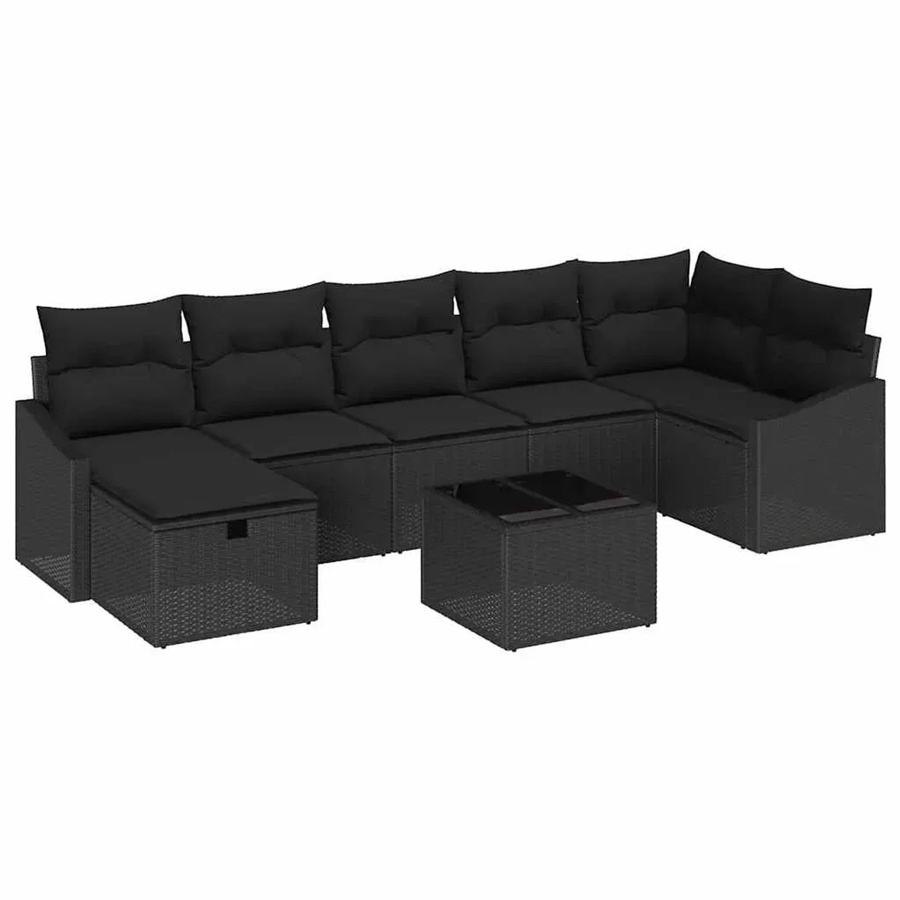 vidaXL Garten-Sofa-Set 8-teilig aus Poly-Rattan und Stahl in Schwarz mit Kissen und Tisch - Bild 2