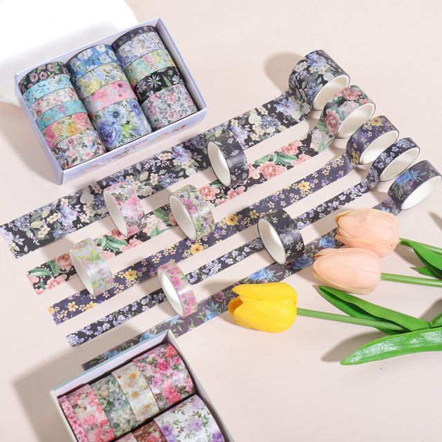 Washi-Tape-Set mit Blumenmotiven in Multicolour, 15 Rollen für DIY-Journaling und Dekoration - Bild 1