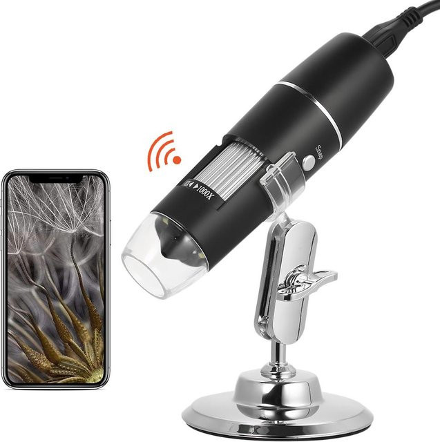 Honor Electronics USB-Digitalmikroskop mit 1000-facher Vergrößerung und Standlupe inklusive 8-LED-Beleuchtung in Schwarz/Silber - Bild 1