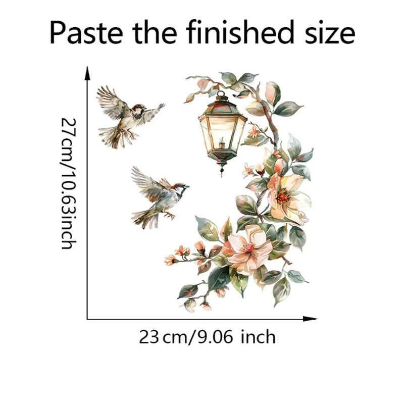 Selbstklebender Wandaufkleber mit bunten Blumen, Vögeln und floralen Motiven für Schlafzimmer und Wohnzimmer, B/H: 29 x 22 cm - Bild 3
