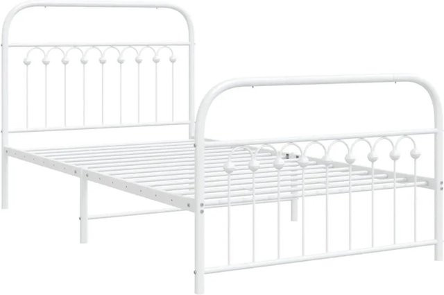 vidaXL Bettgestell aus Metall mit Kopfteil und Fußteil in Weiß, B/T/H: 100 x 200 cm - Bild 1