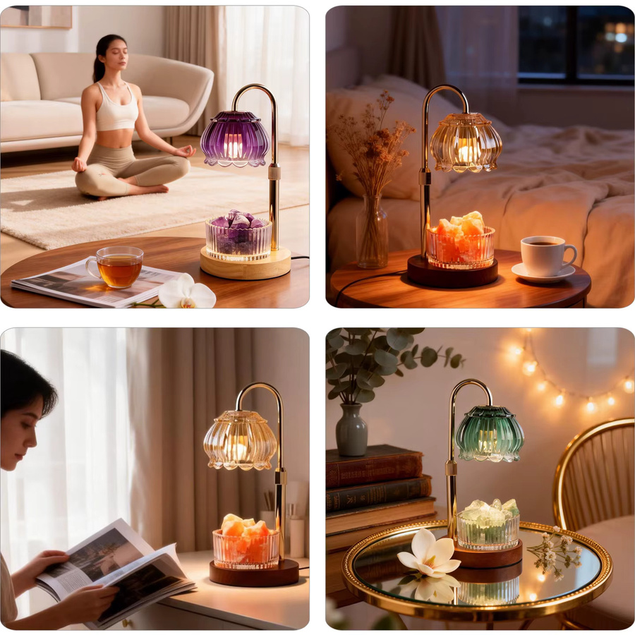 Runyangshi Vintage Tischlampe aus grünem Glas und Kristall mit verstellbarem Holzsockel - Bild 4